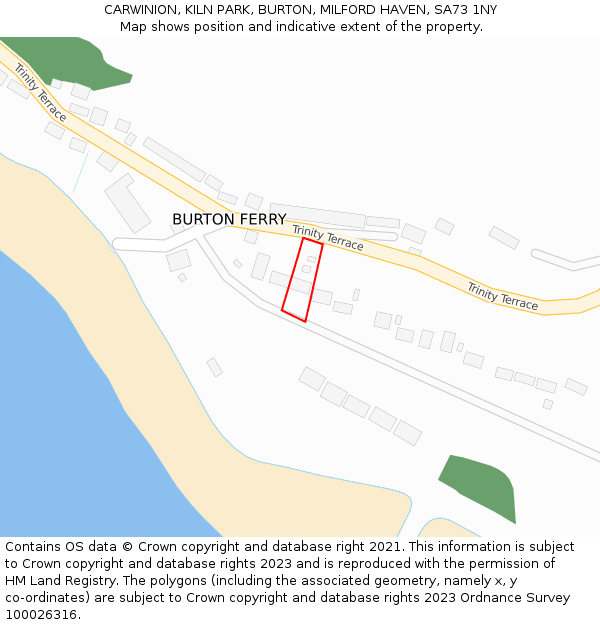 CARWINION, KILN PARK, BURTON, MILFORD HAVEN, SA73 1NY: Location map and indicative extent of plot