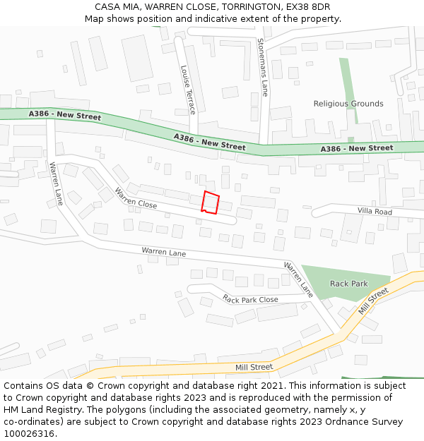 CASA MIA, WARREN CLOSE, TORRINGTON, EX38 8DR: Location map and indicative extent of plot