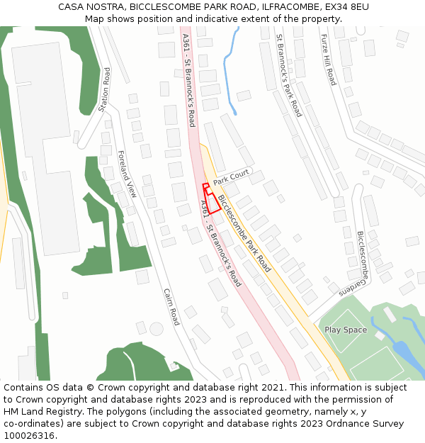 CASA NOSTRA, BICCLESCOMBE PARK ROAD, ILFRACOMBE, EX34 8EU: Location map and indicative extent of plot