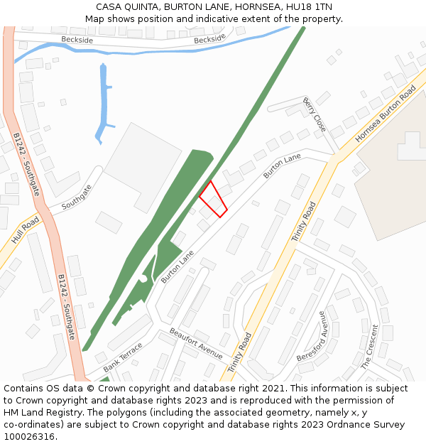 CASA QUINTA, BURTON LANE, HORNSEA, HU18 1TN: Location map and indicative extent of plot