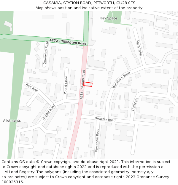 CASAMIA, STATION ROAD, PETWORTH, GU28 0ES: Location map and indicative extent of plot