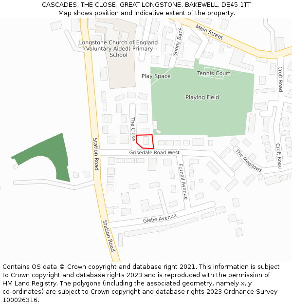 CASCADES, THE CLOSE, GREAT LONGSTONE, BAKEWELL, DE45 1TT: Location map and indicative extent of plot