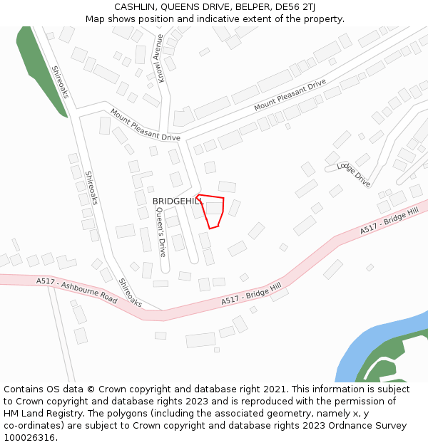 CASHLIN, QUEENS DRIVE, BELPER, DE56 2TJ: Location map and indicative extent of plot