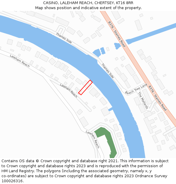 CASINO, LALEHAM REACH, CHERTSEY, KT16 8RR: Location map and indicative extent of plot