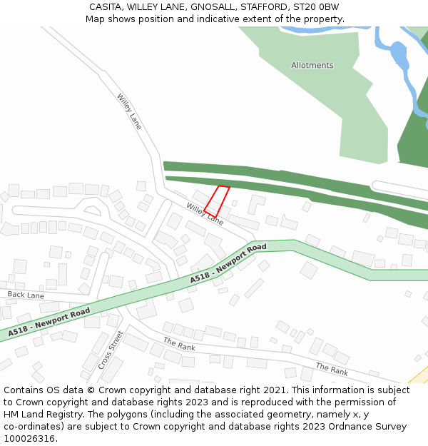 CASITA, WILLEY LANE, GNOSALL, STAFFORD, ST20 0BW: Location map and indicative extent of plot