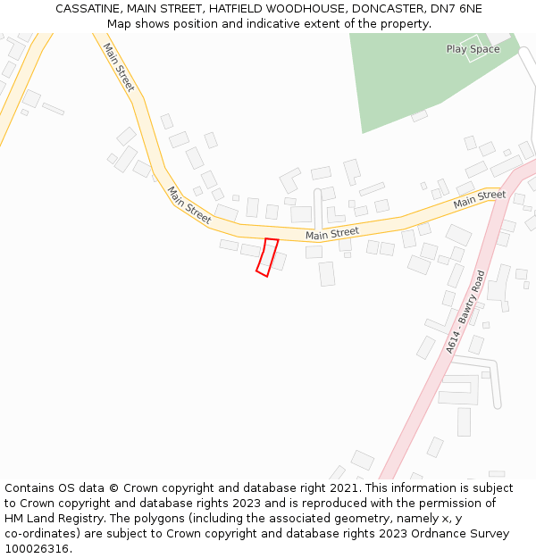 CASSATINE, MAIN STREET, HATFIELD WOODHOUSE, DONCASTER, DN7 6NE: Location map and indicative extent of plot