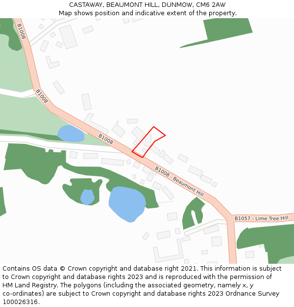 CASTAWAY, BEAUMONT HILL, DUNMOW, CM6 2AW: Location map and indicative extent of plot