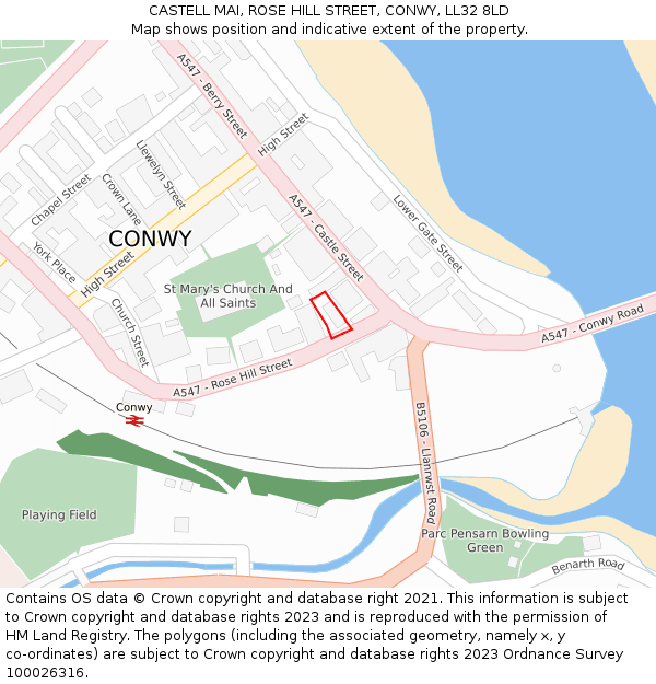 CASTELL MAI, ROSE HILL STREET, CONWY, LL32 8LD: Location map and indicative extent of plot