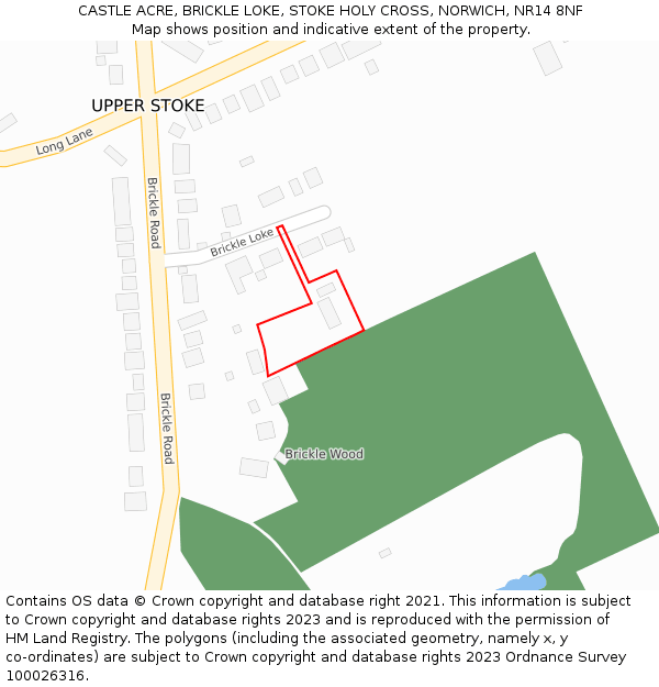 CASTLE ACRE, BRICKLE LOKE, STOKE HOLY CROSS, NORWICH, NR14 8NF: Location map and indicative extent of plot