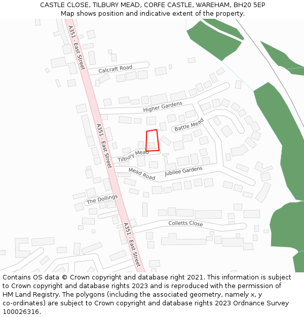 CASTLE CLOSE, TILBURY MEAD, CORFE CASTLE, WAREHAM, BH20 5EP: Location map and indicative extent of plot