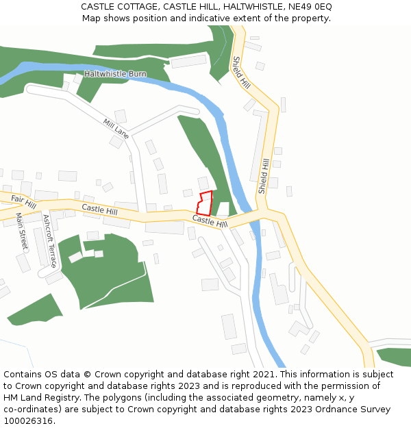 CASTLE COTTAGE, CASTLE HILL, HALTWHISTLE, NE49 0EQ: Location map and indicative extent of plot