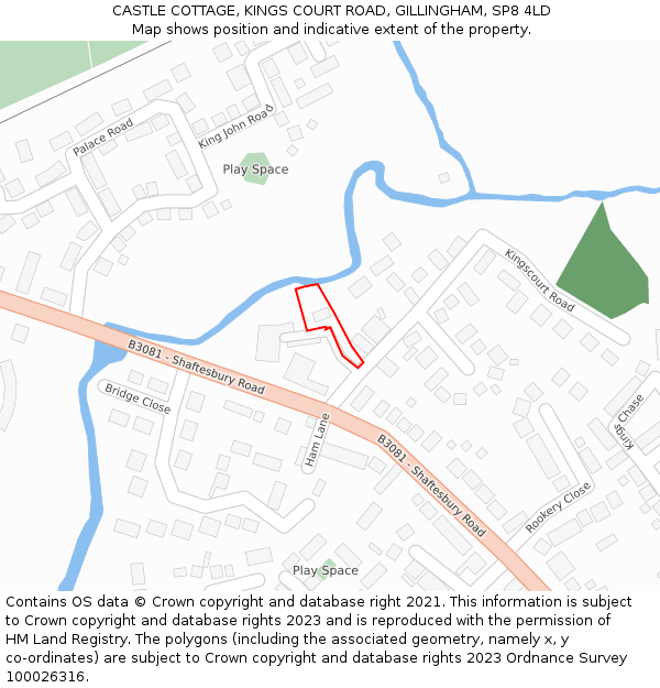 CASTLE COTTAGE, KINGS COURT ROAD, GILLINGHAM, SP8 4LD: Location map and indicative extent of plot