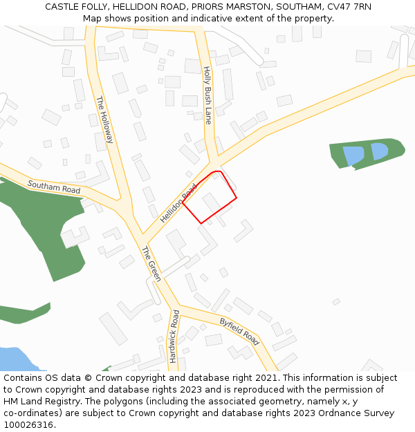 CASTLE FOLLY, HELLIDON ROAD, PRIORS MARSTON, SOUTHAM, CV47 7RN: Location map and indicative extent of plot