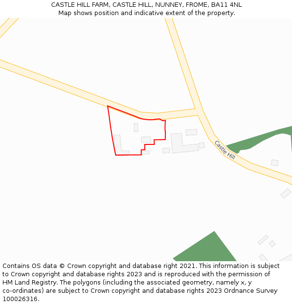 CASTLE HILL FARM, CASTLE HILL, NUNNEY, FROME, BA11 4NL: Location map and indicative extent of plot