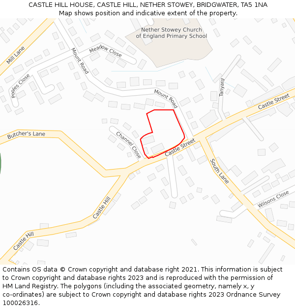 CASTLE HILL HOUSE, CASTLE HILL, NETHER STOWEY, BRIDGWATER, TA5 1NA: Location map and indicative extent of plot