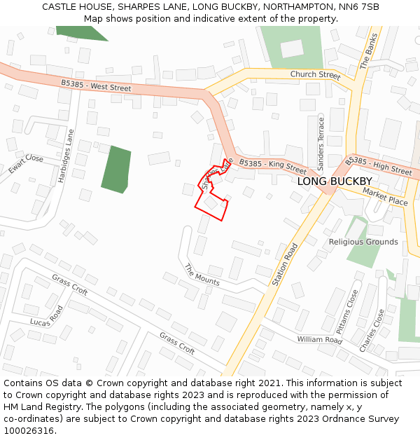 CASTLE HOUSE, SHARPES LANE, LONG BUCKBY, NORTHAMPTON, NN6 7SB: Location map and indicative extent of plot
