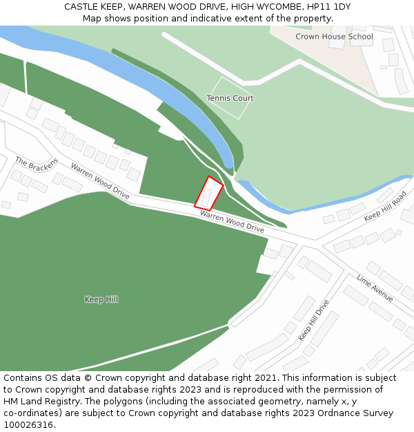 CASTLE KEEP, WARREN WOOD DRIVE, HIGH WYCOMBE, HP11 1DY: Location map and indicative extent of plot