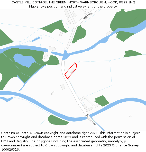 CASTLE MILL COTTAGE, THE GREEN, NORTH WARNBOROUGH, HOOK, RG29 1HQ: Location map and indicative extent of plot