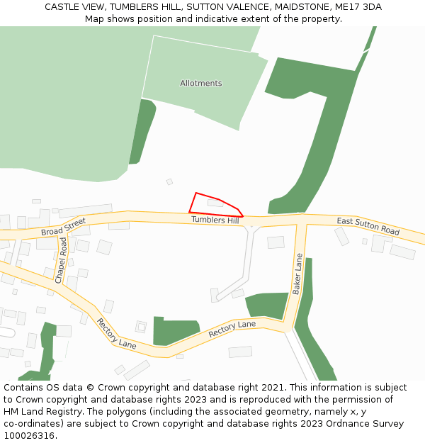 CASTLE VIEW, TUMBLERS HILL, SUTTON VALENCE, MAIDSTONE, ME17 3DA: Location map and indicative extent of plot