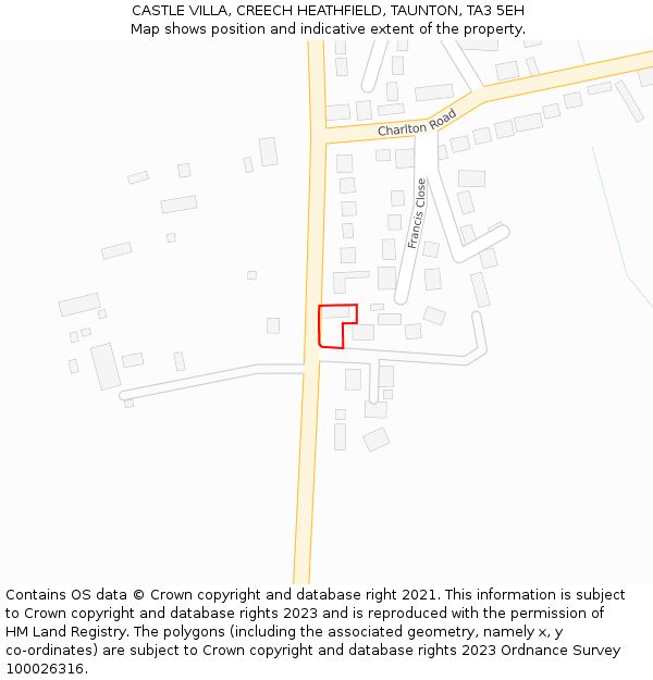 CASTLE VILLA, CREECH HEATHFIELD, TAUNTON, TA3 5EH: Location map and indicative extent of plot