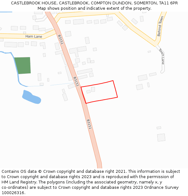 CASTLEBROOK HOUSE, CASTLEBROOK, COMPTON DUNDON, SOMERTON, TA11 6PR: Location map and indicative extent of plot