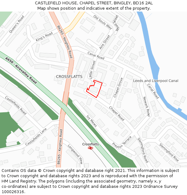 CASTLEFIELD HOUSE, CHAPEL STREET, BINGLEY, BD16 2AL: Location map and indicative extent of plot