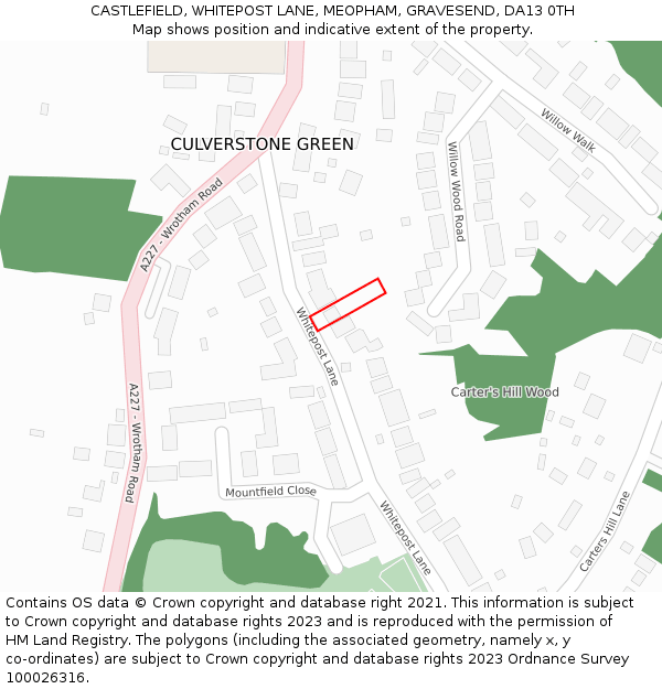 CASTLEFIELD, WHITEPOST LANE, MEOPHAM, GRAVESEND, DA13 0TH: Location map and indicative extent of plot