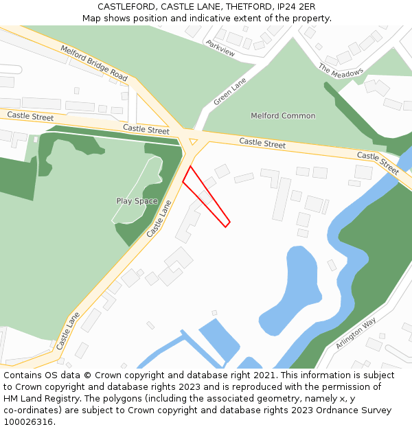 CASTLEFORD, CASTLE LANE, THETFORD, IP24 2ER: Location map and indicative extent of plot