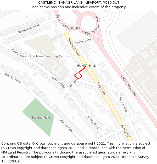 CASTLEND, BANNER LANE, NEWPORT, PO30 5UT: Location map and indicative extent of plot
