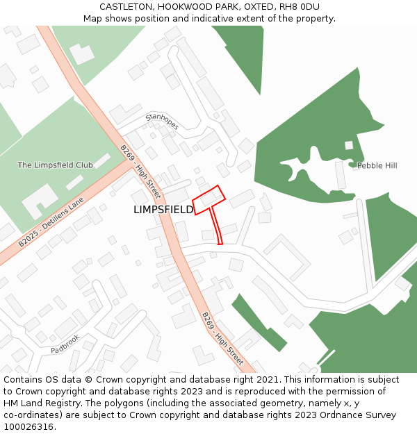 CASTLETON, HOOKWOOD PARK, OXTED, RH8 0DU: Location map and indicative extent of plot