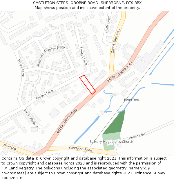 CASTLETON STEPS, OBORNE ROAD, SHERBORNE, DT9 3RX: Location map and indicative extent of plot