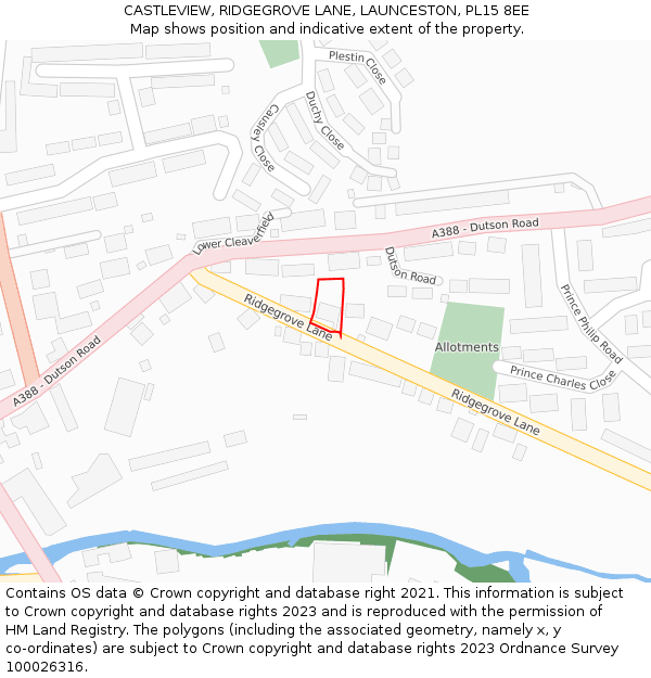 CASTLEVIEW, RIDGEGROVE LANE, LAUNCESTON, PL15 8EE: Location map and indicative extent of plot