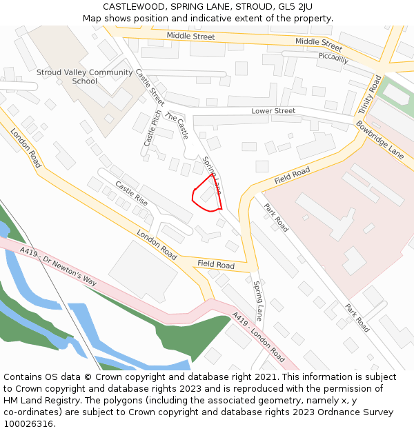 CASTLEWOOD, SPRING LANE, STROUD, GL5 2JU: Location map and indicative extent of plot