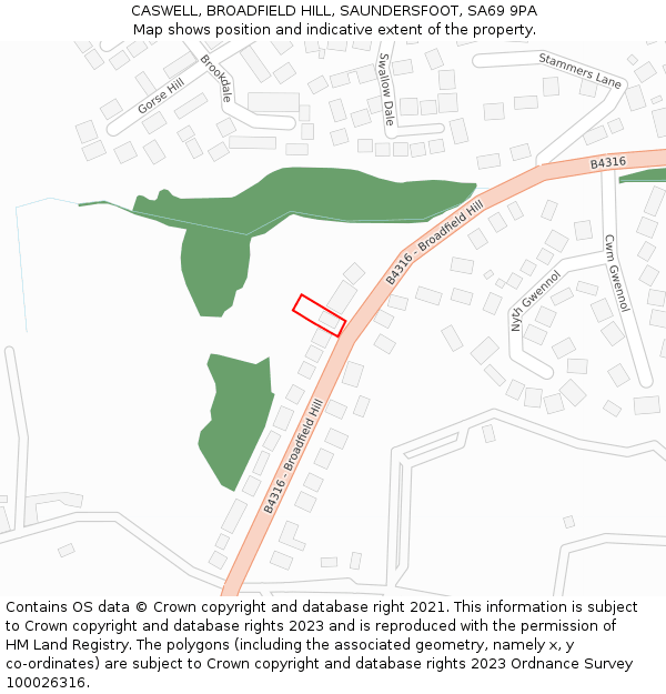 CASWELL, BROADFIELD HILL, SAUNDERSFOOT, SA69 9PA: Location map and indicative extent of plot