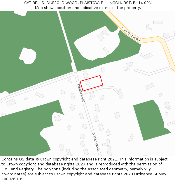 CAT BELLS, DURFOLD WOOD, PLAISTOW, BILLINGSHURST, RH14 0PN: Location map and indicative extent of plot