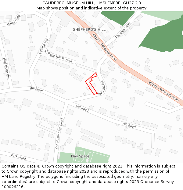 CAUDEBEC, MUSEUM HILL, HASLEMERE, GU27 2JR: Location map and indicative extent of plot