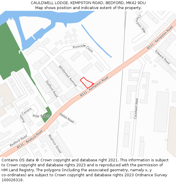 CAULDWELL LODGE, KEMPSTON ROAD, BEDFORD, MK42 9DU: Location map and indicative extent of plot