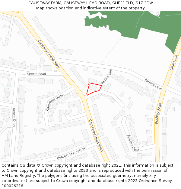 CAUSEWAY FARM, CAUSEWAY HEAD ROAD, SHEFFIELD, S17 3DW: Location map and indicative extent of plot