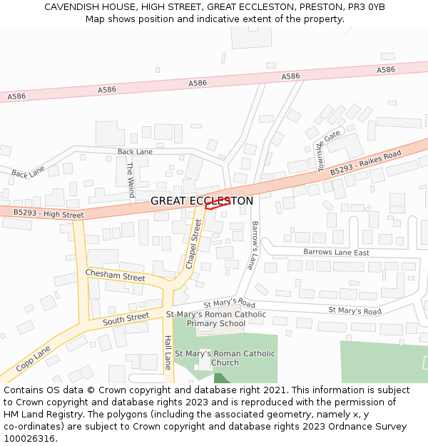 CAVENDISH HOUSE, HIGH STREET, GREAT ECCLESTON, PRESTON, PR3 0YB: Location map and indicative extent of plot