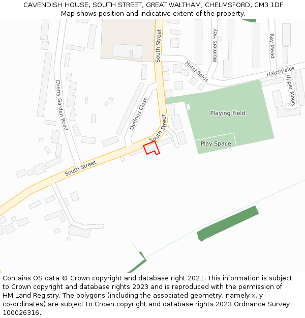 CAVENDISH HOUSE, SOUTH STREET, GREAT WALTHAM, CHELMSFORD, CM3 1DF: Location map and indicative extent of plot