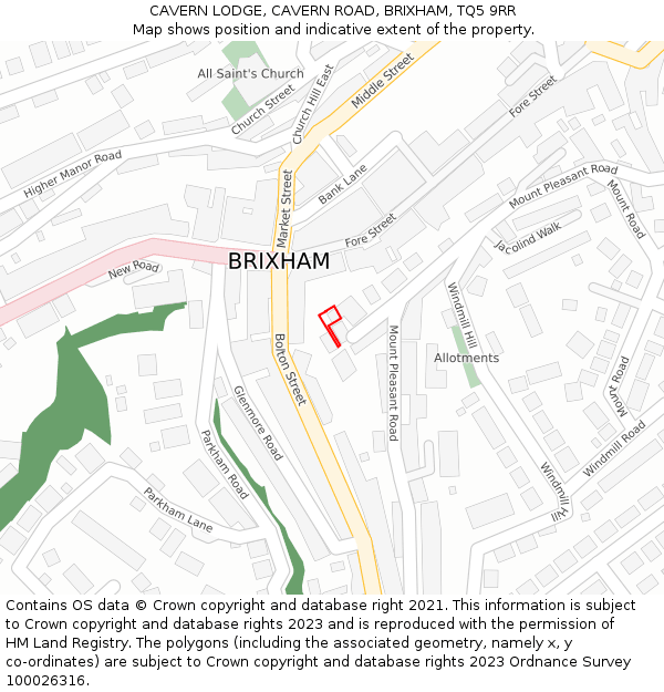 CAVERN LODGE, CAVERN ROAD, BRIXHAM, TQ5 9RR: Location map and indicative extent of plot