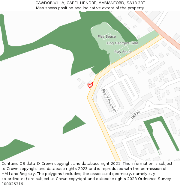 CAWDOR VILLA, CAPEL HENDRE, AMMANFORD, SA18 3RT: Location map and indicative extent of plot