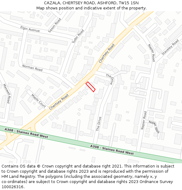 CAZALA, CHERTSEY ROAD, ASHFORD, TW15 1SN: Location map and indicative extent of plot