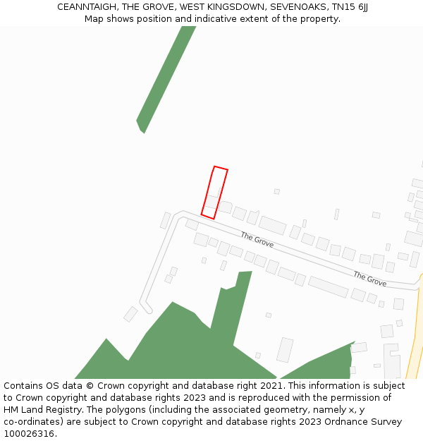 CEANNTAIGH, THE GROVE, WEST KINGSDOWN, SEVENOAKS, TN15 6JJ: Location map and indicative extent of plot