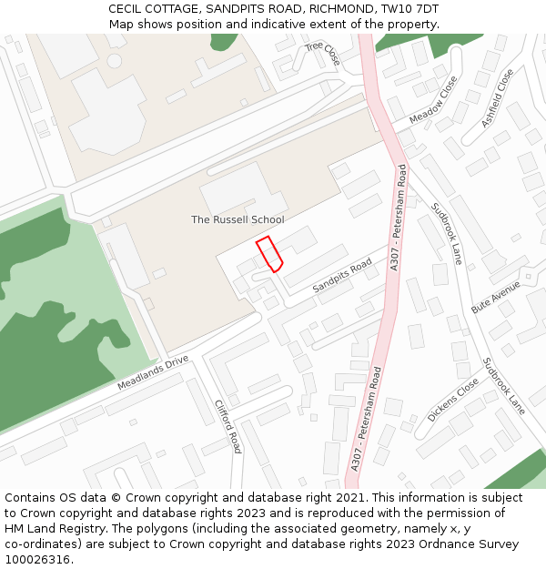 CECIL COTTAGE, SANDPITS ROAD, RICHMOND, TW10 7DT: Location map and indicative extent of plot
