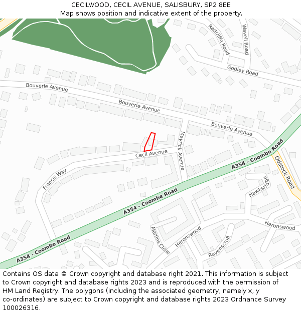 CECILWOOD, CECIL AVENUE, SALISBURY, SP2 8EE: Location map and indicative extent of plot