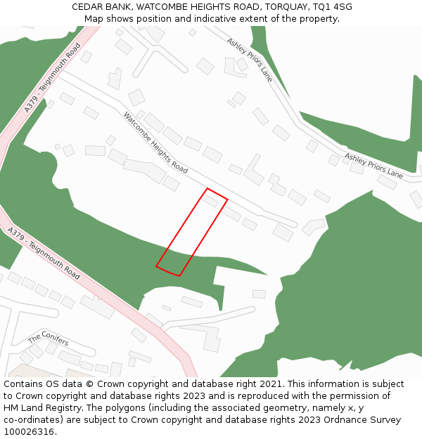 CEDAR BANK, WATCOMBE HEIGHTS ROAD, TORQUAY, TQ1 4SG: Location map and indicative extent of plot