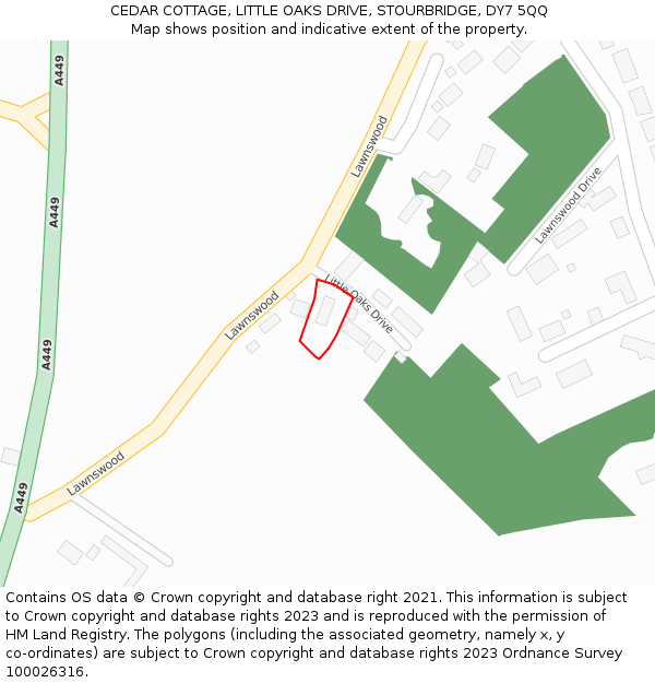 CEDAR COTTAGE, LITTLE OAKS DRIVE, STOURBRIDGE, DY7 5QQ: Location map and indicative extent of plot