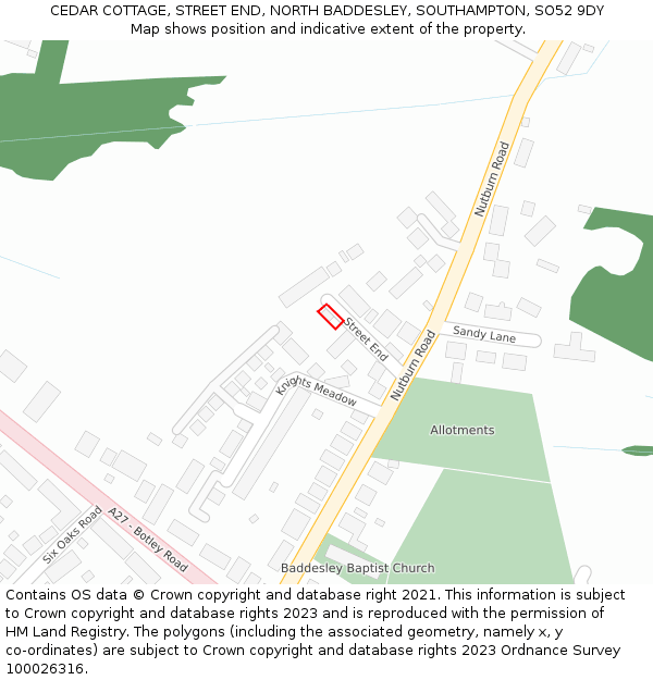 CEDAR COTTAGE, STREET END, NORTH BADDESLEY, SOUTHAMPTON, SO52 9DY: Location map and indicative extent of plot