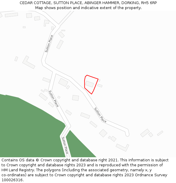 CEDAR COTTAGE, SUTTON PLACE, ABINGER HAMMER, DORKING, RH5 6RP: Location map and indicative extent of plot
